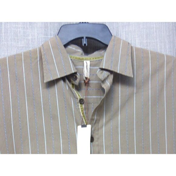 Transcript Men’s Striped Exposed Seam Casual Button Down Shirt, L, Taupe - Picture 3 of 10